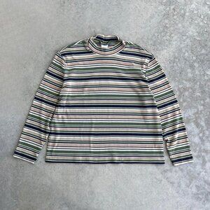 Vintage 90s Y2K Striped Long Sleeve Shirt Mockneck Women's XL